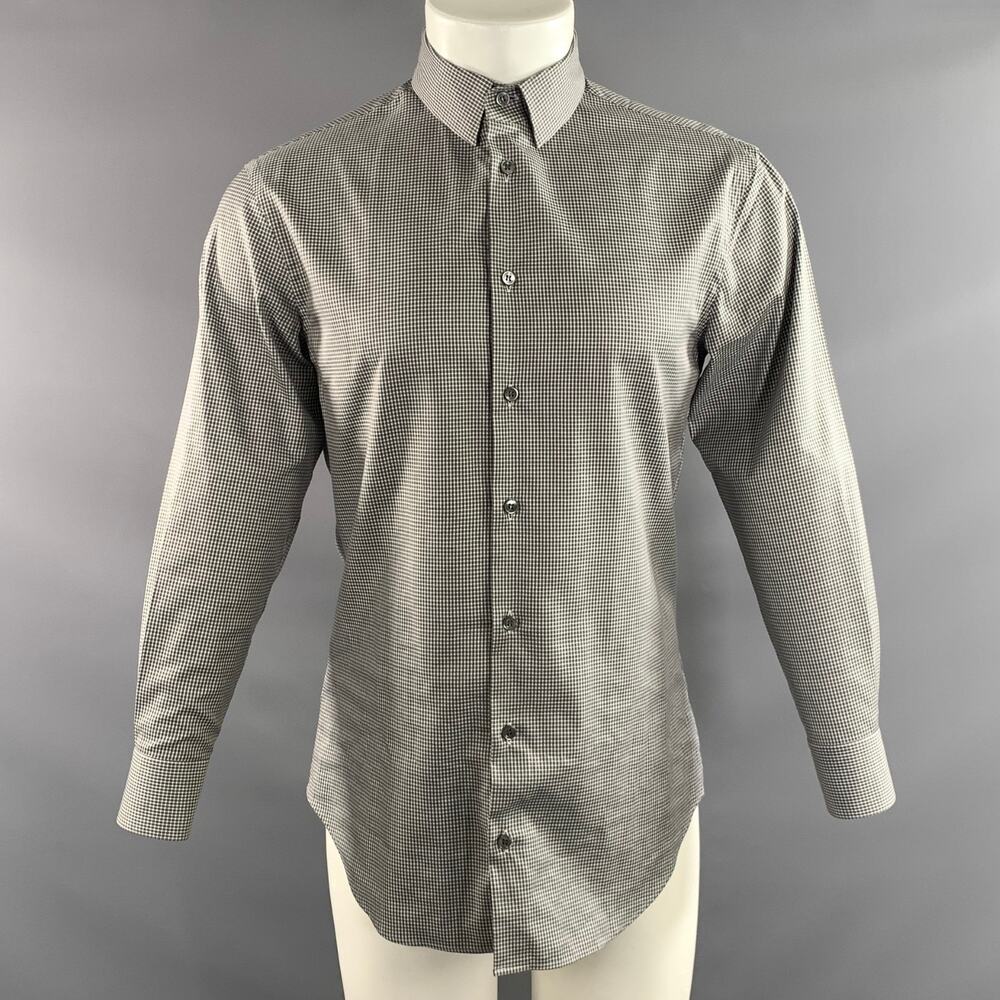 GIORGIO ARMANI Size S White Grey Gingham Cotton Lyocell Long Sleeve Shirt